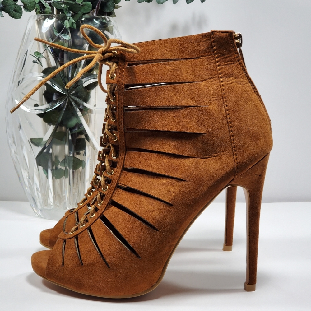 Lace Up Front Corset Peep-Toe Ankle Booties Sz 10